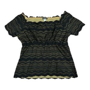 Cosabella Black Lace Off Shoulder Top M Made in Italy Sheer Zigzag Crochet